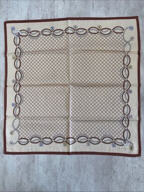 Celine Beige & Brown Chain-Print cotton Scarf
